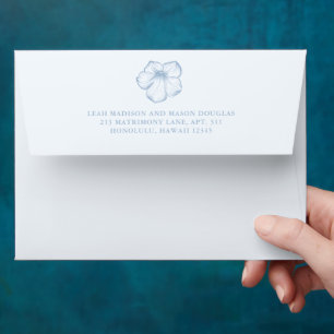 Modern Dusty Blue Floral Elegant Wedding Envelope