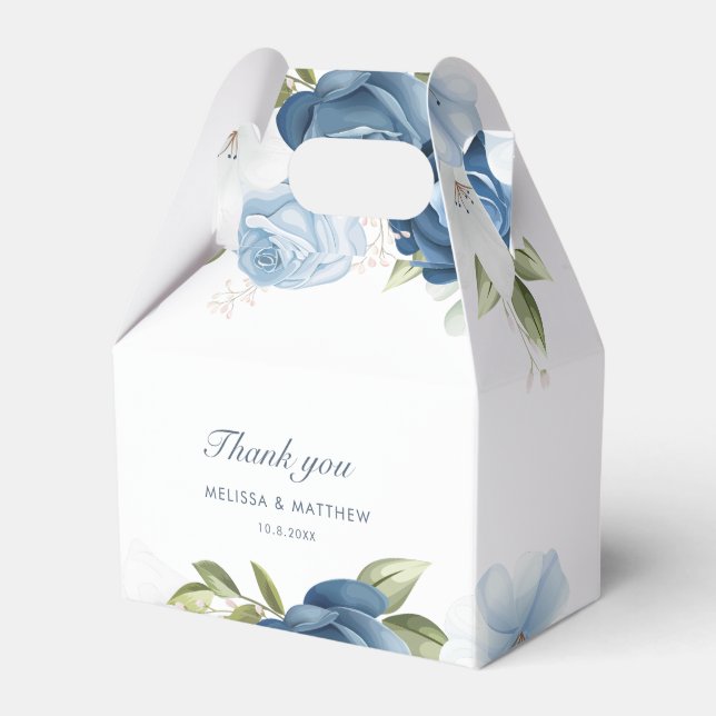 Modern Dusty Blue Floral Elegant Wedding Thank You Favor Box (Front Side)