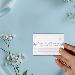Modern Dusty Blue Floral Invitation Belly Band