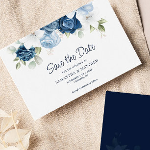 Modern Dusty Blue Floral Save the Date Card