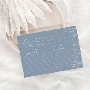Modern Dusty Blue Floral Script Recipe Card