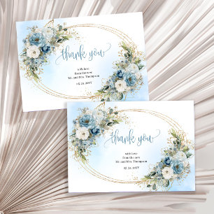 Modern Dusty Blue Floral Wedding thank you card