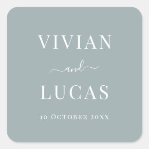 Modern Dusty Blue Formal Minimal Wedding Square Sticker