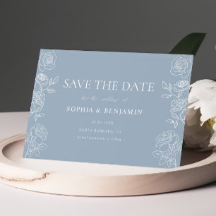 Modern Dusty Blue French Roses Wedding Save The Date
