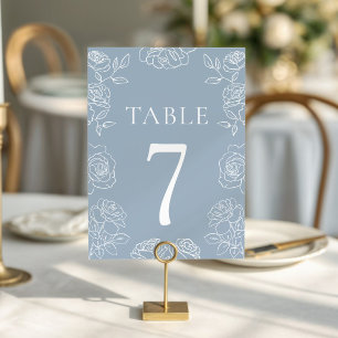 Modern Dusty Blue French Roses Wedding Table Number