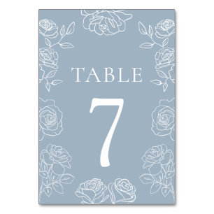 Modern Dusty Blue French Roses Wedding Table Number
