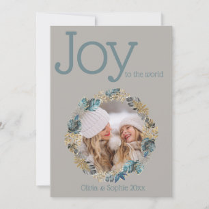 Modern Dusty Blue Gold Foliage Photo Frame