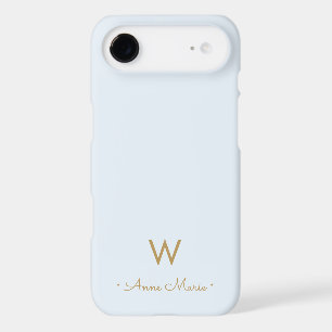 Modern Dusty Blue Gold Script Monogram