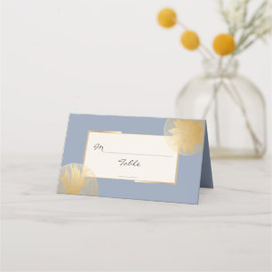 Modern Dusty Blue Gold Succulents Wedding Place Card