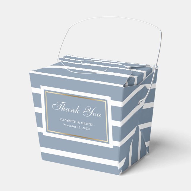 Modern Dusty Blue Gold Wedding Thank You Favor Box (Front Side)