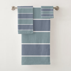 Modern Dusty Blue Green Stripes Bath Towel Set