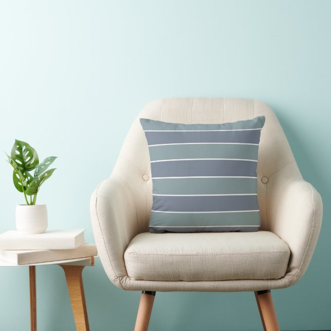 Modern Dusty Blue Green Stripes Throw Pillow (Chair)