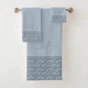 Modern Dusty Blue Grey Seashell Shell Elegant Chic Bath Towel Set