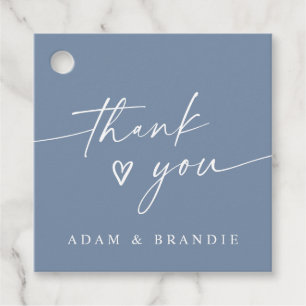 Modern Dusty Blue Handwritten Thank You Wedding Favour Tags