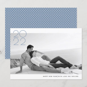 Modern dusty blue Happy New Year 2022 photo Holiday Card