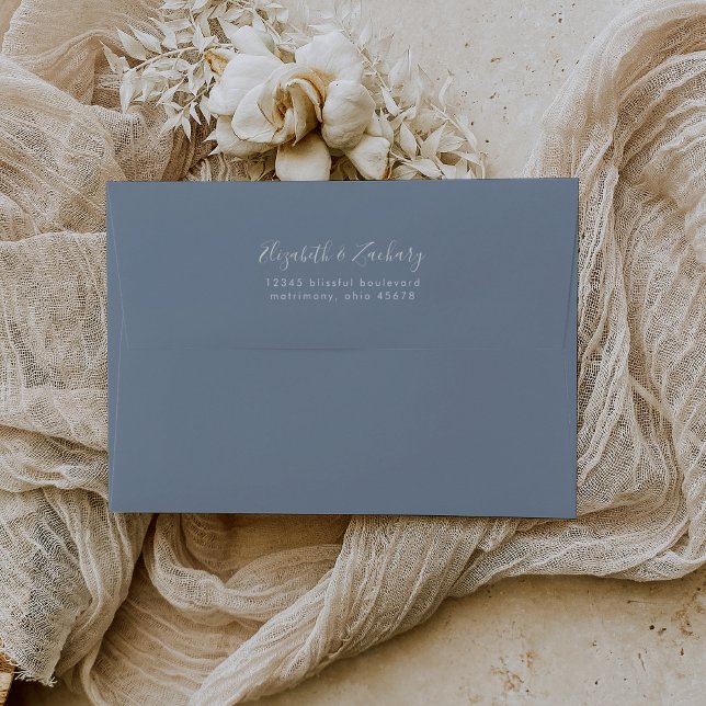 Modern Dusty Blue Minimalist Script Wedding Envelope (Creator Uploaded)