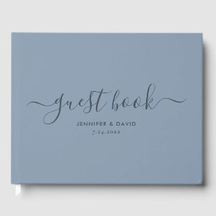 Modern Dusty Blue Minimalist Script Wedding Guest  Book