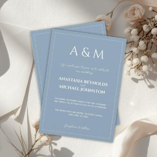 Modern dusty blue minimalist wedding invitation
