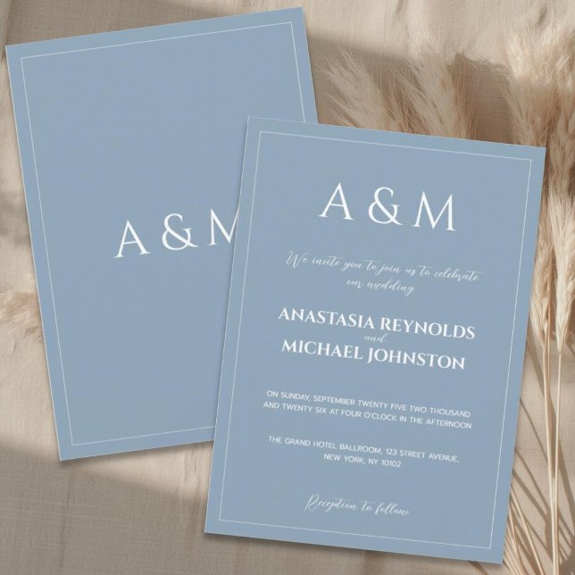 Modern dusty blue minimalist wedding invitation (Creator Uploaded)