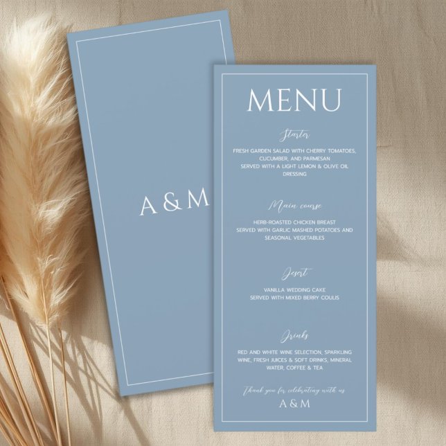 Modern dusty blue minimalist wedding menu (Creator Uploaded)
