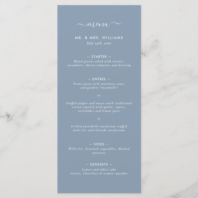 Modern Dusty Blue Minimalist Wedding Menu (Front)