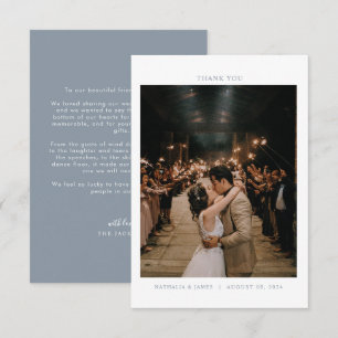Modern Dusty Blue Minimalist with photo Wedding Thank You Card