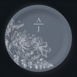 Modern Dusty Blue Monogram Floral Paper Plate<br><div class="desc">Bring modern elegance to your reception with this beautiful plate.</div>