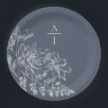 Modern Dusty Blue Monogram Floral Paper Plate<br><div class="desc">Bring modern elegance to your reception with this beautiful plate.</div>