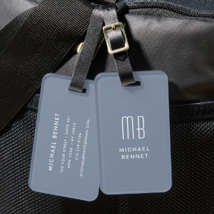 Modern Dusty Blue Monogram Luggage Tag