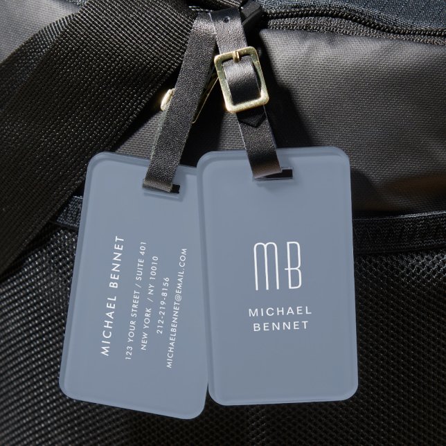 Modern Dusty Blue Monogram Luggage Tag (Modern Dusty Blue Monogram Luggage Tag)