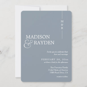 Modern Dusty Blue Monogram Photo Rounded Wedding Invitation