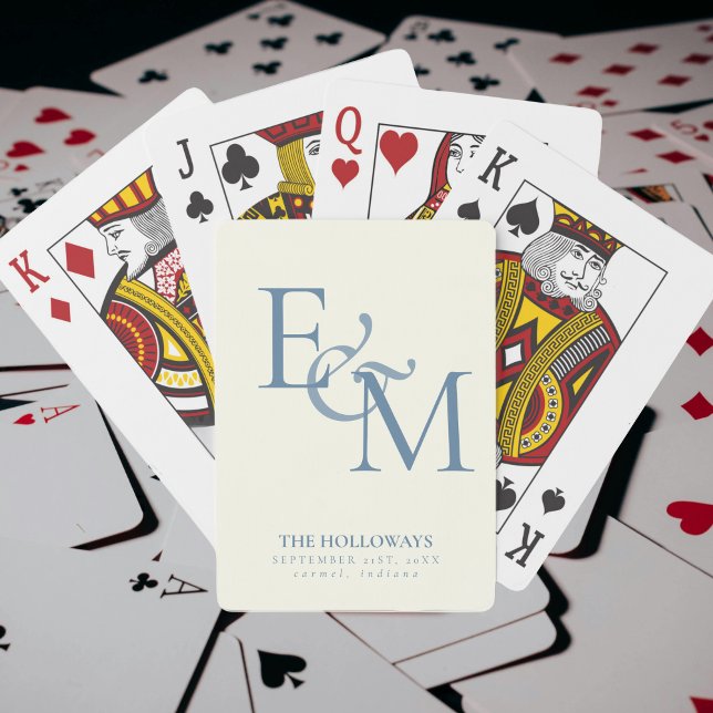 Modern Dusty Blue Monogram Wedding Guest Book Playing Cards (Modern Dusty Blue Monogram Wedding Guest Book Poker Cards)