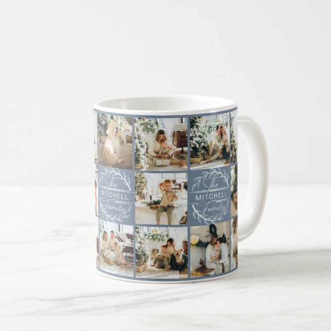 Modern Dusty Blue Multi Photo Collage Keepsake Coffee Mug (Front Right)