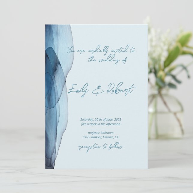 Modern, Dusty blue navy Wedding  Invitation (Standing Front)