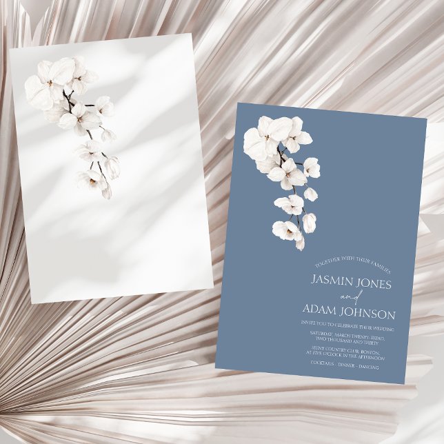Modern Dusty Blue Orchids Flowers Wedding Invitation (Modern Dusty Blue Orchids Flowers Wedding Invitation)