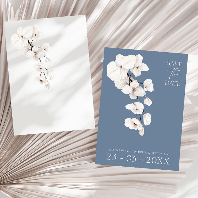 Modern Dusty Blue Orchids Wedding Save The Date (Modern Dusty Blue Orchids Wedding Save The Date)