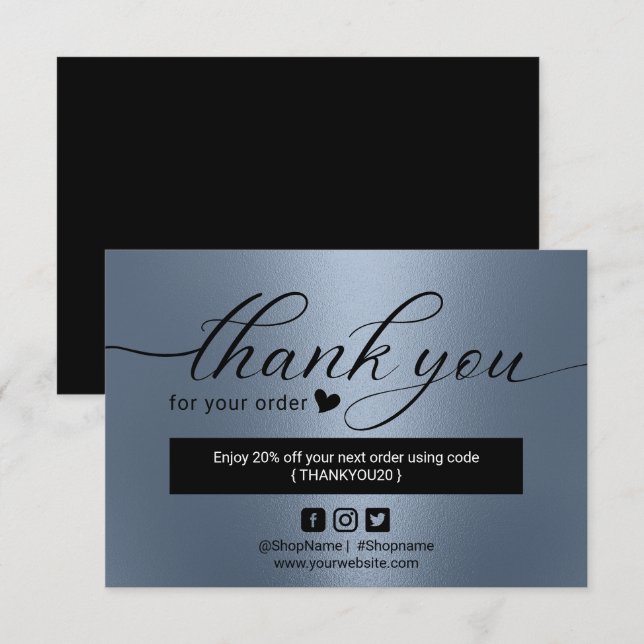 Modern Dusty Blue Order Thank You Card (Front/Back)