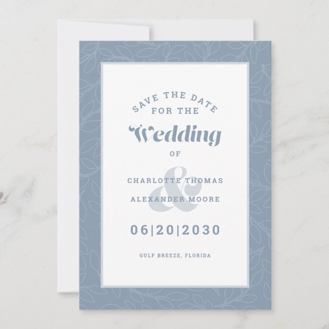 Modern Dusty Blue Pattern Wedding Engagement Save  Save The Date (Front)