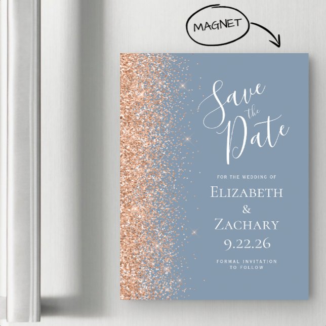 Modern Dusty Blue Peach Save Date Magnetic Card (Creator Uploaded)