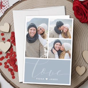 Modern Dusty Blue Photo Collage Love Personalized Holiday Card