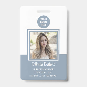 Modern Dusty Blue Photo ID Business Logo Employee  Badge