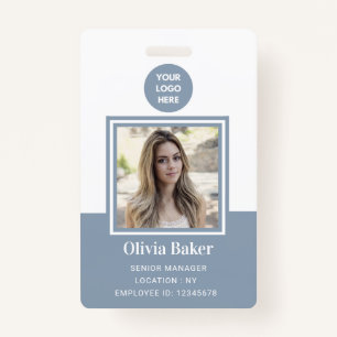 Modern Dusty Blue Photo ID Business Logo Employee  Badge