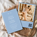 Modern Dusty Blue Photo QR Code Wedding Invitation<br><div class="desc">Announce your wedding with this modern dusty blue photo wedding invitation featuring an integrated QR code for easy guest access. The soft dusty blue background pairs beautifully with minimalist editorial typography, creating a romantic yet contemporary feel. Add your favourite engagement photo for a personal touch, while the QR code directs...</div>