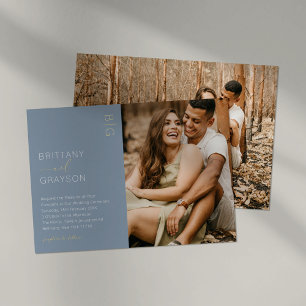 Modern Dusty Blue Photo Wedding Foil Invitation