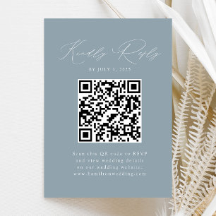 Modern Dusty Blue QR Code RSVP Enclosure Card