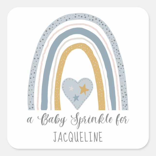 Modern Dusty Blue Rainbow Baby Boy Sprinkle Shower Square Sticker (Front)
