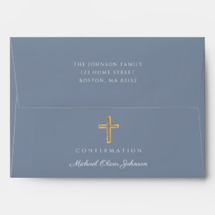 Modern Dusty Blue Religious Cross Boy Confirmation Envelope
