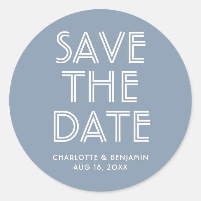 Modern Dusty Blue Save The Date Sticker (Front)
