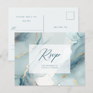 Modern Dusty Blue Script Beach Wedding Meal RSVP Invitation Postcard