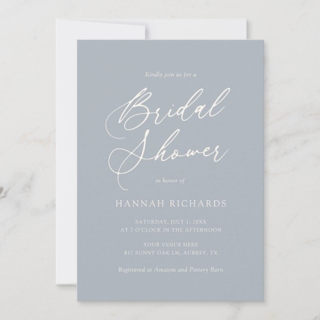 Modern Dusty Blue Script Bridal Shower Invitation (Front)